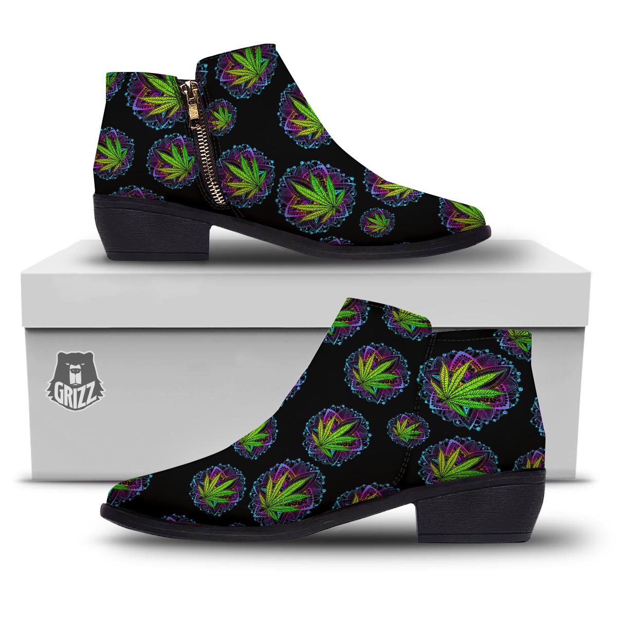 Weed Leaf Trippy Print Pattern Ankle Boots-grizzshop