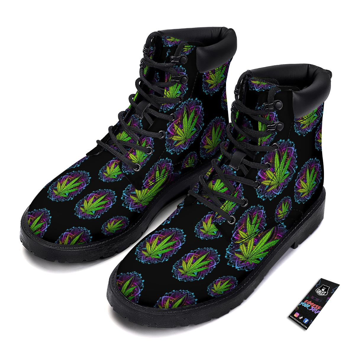 Weed Leaf Trippy Print Pattern Boots-grizzshop