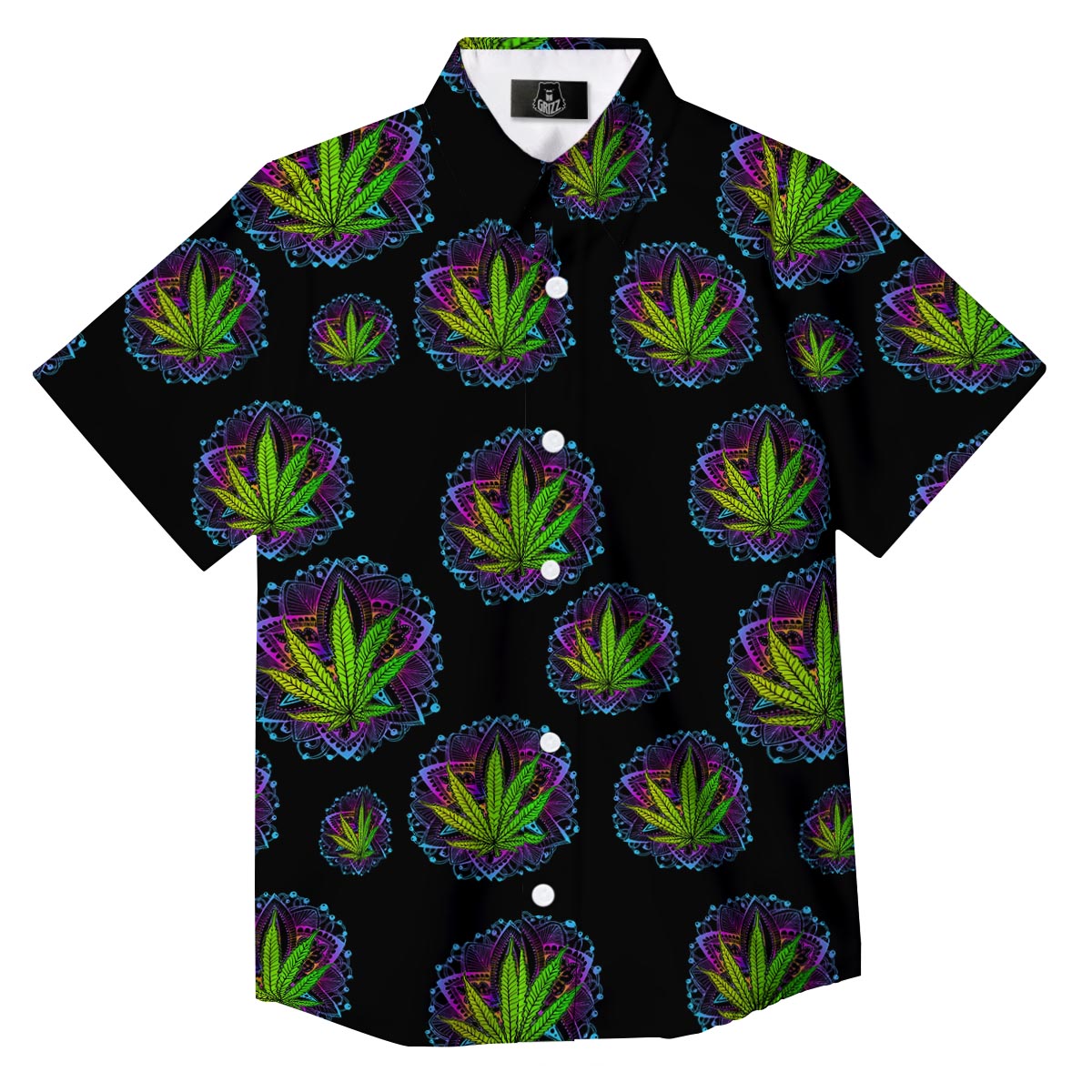 Weed Leaf Trippy Print Pattern Button Up Shirt-grizzshop