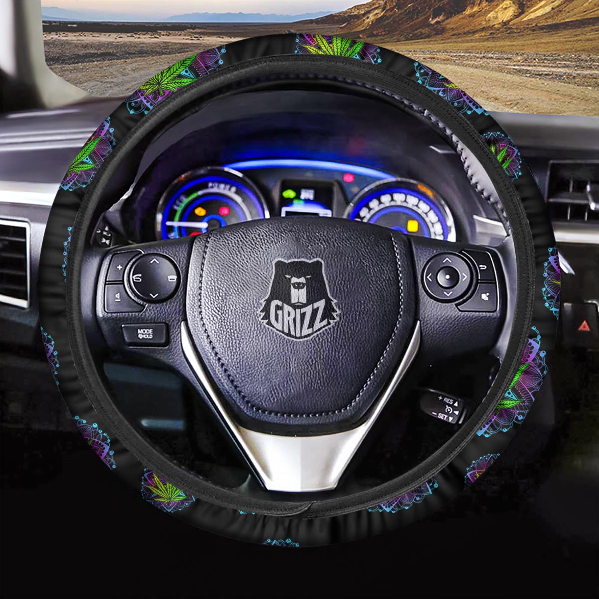 Weed Leaf Trippy Print Pattern Car Steering Wheel Cover-grizzshop