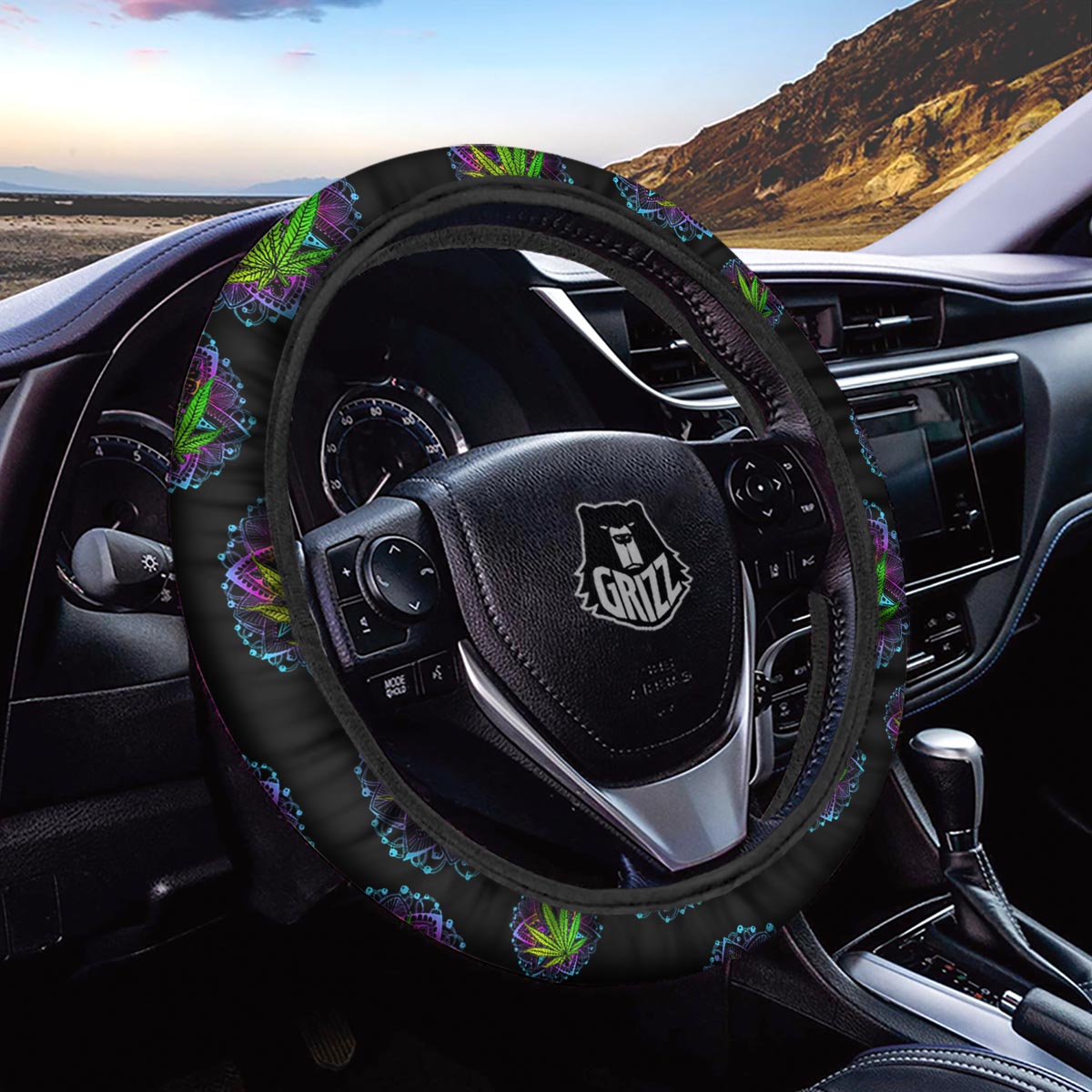 Weed Leaf Trippy Print Pattern Car Steering Wheel Cover-grizzshop