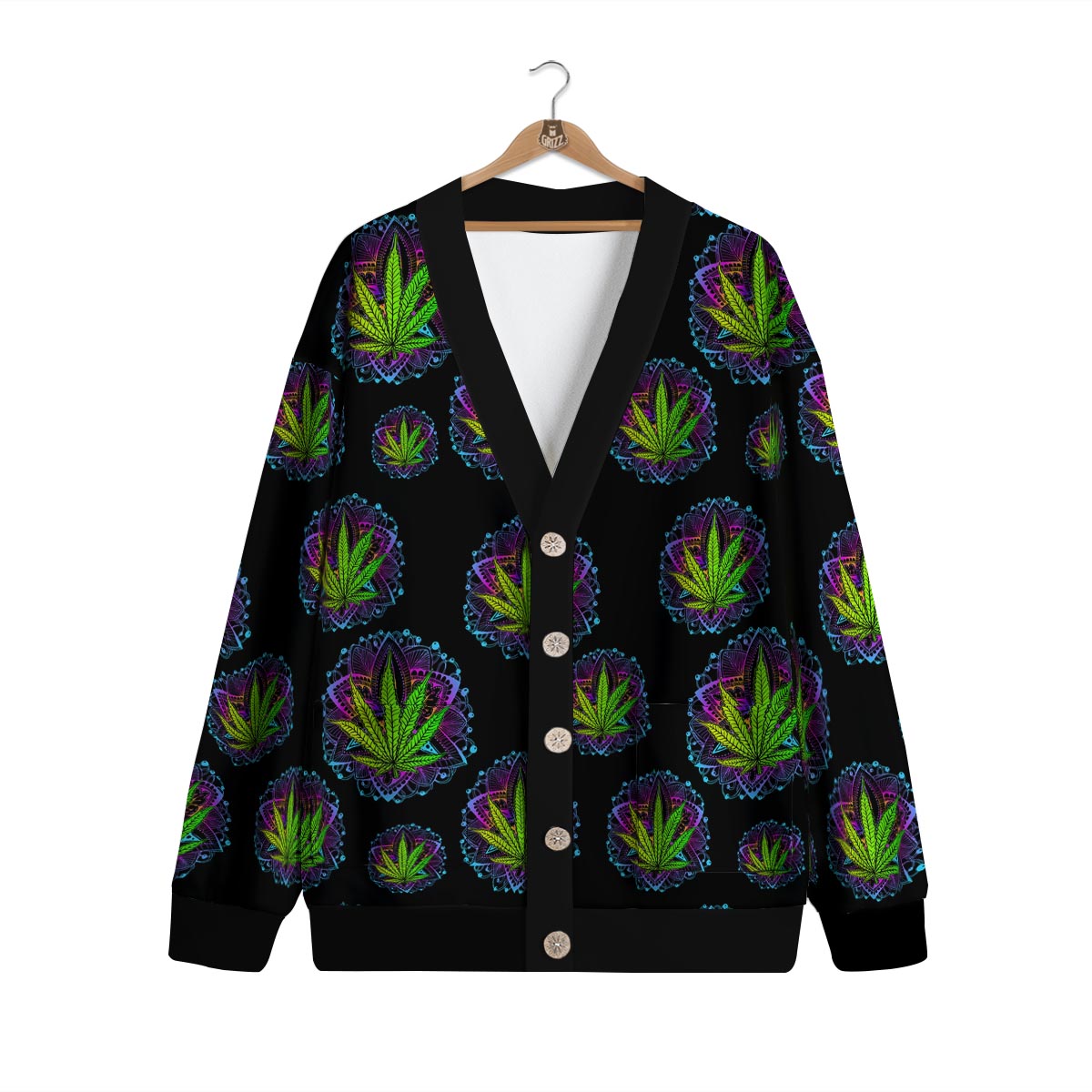 Weed Leaf Trippy Print Pattern Cardigan-grizzshop
