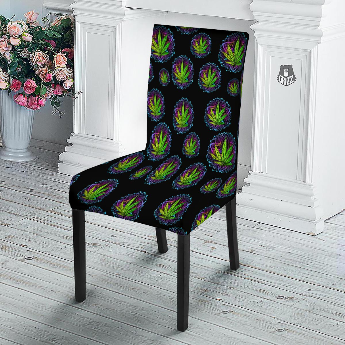 Weed Leaf Trippy Print Pattern Dining Chair Slipcover-grizzshop