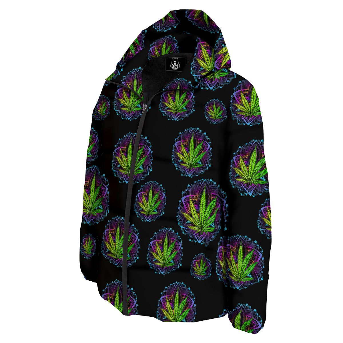 Weed Leaf Trippy Print Pattern Down Jacket-grizzshop