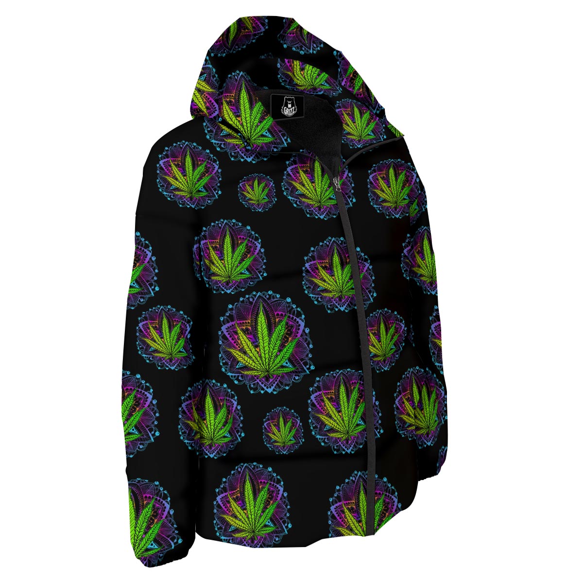 Weed Leaf Trippy Print Pattern Down Jacket-grizzshop