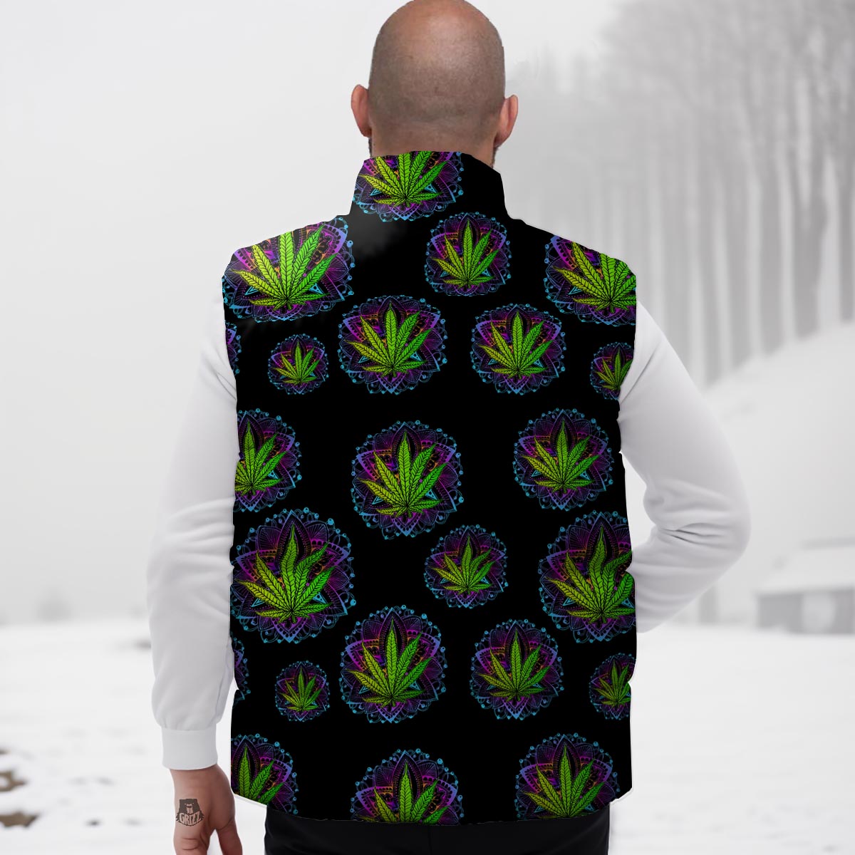 Weed Leaf Trippy Print Pattern Down Vest