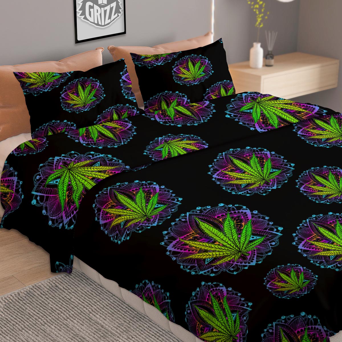 Weed Leaf Trippy Print Pattern Duvet Cover Bedding Set
