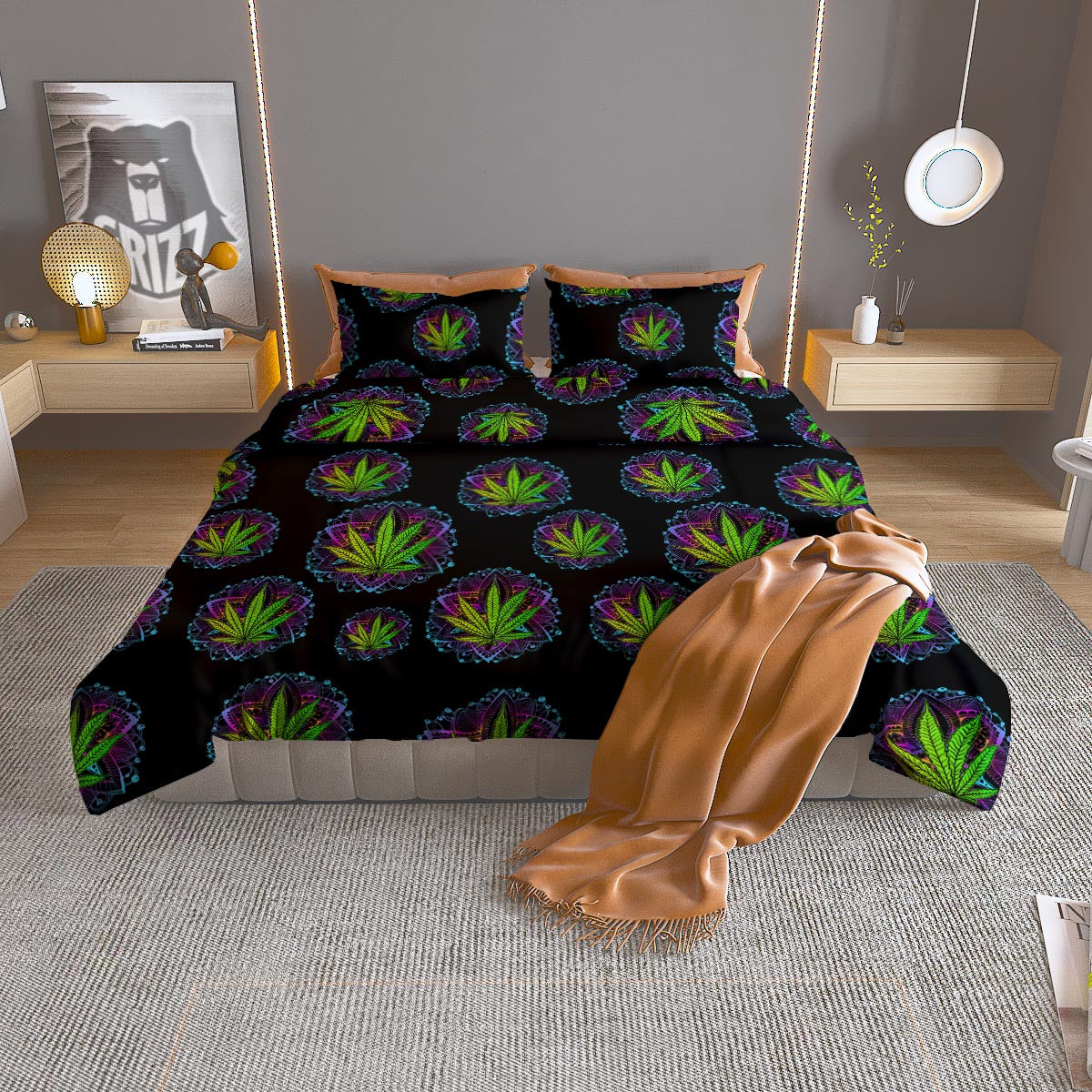 Weed Leaf Trippy Print Pattern Duvet Cover Bedding Set