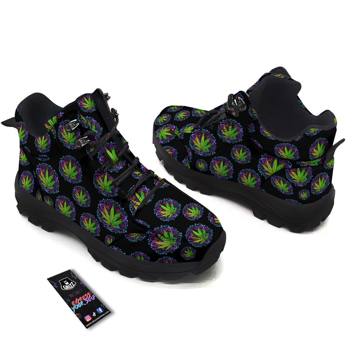 Weed Leaf Trippy Print Pattern Hiking Shoes-grizzshop
