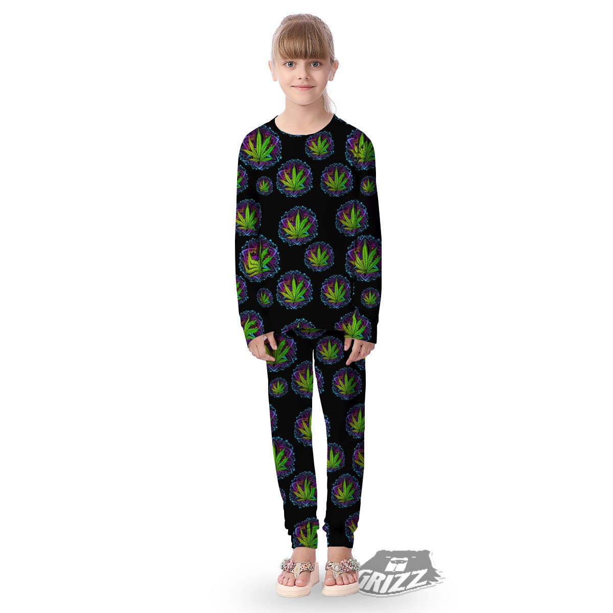 Weed Leaf Trippy Print Pattern Kid's Pajamas-grizzshop