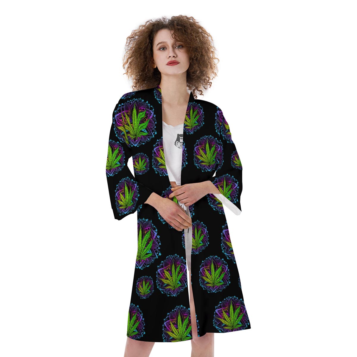 Weed Leaf Trippy Print Pattern Kimono-grizzshop