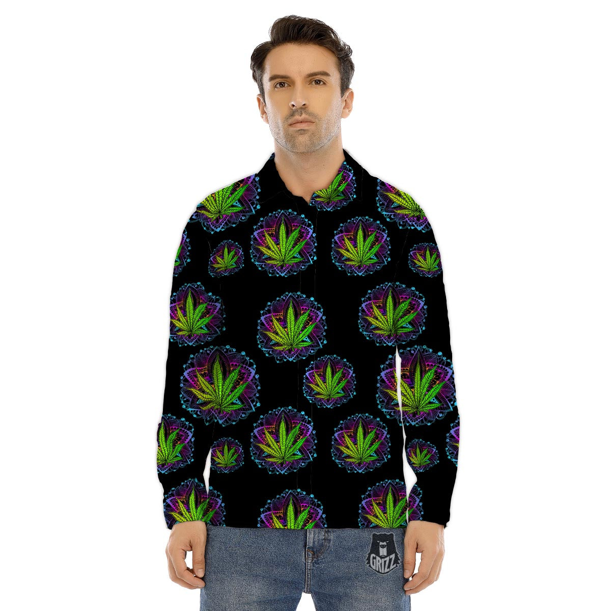 Weed Leaf Trippy Print Pattern Men's Dress Shirts-grizzshop