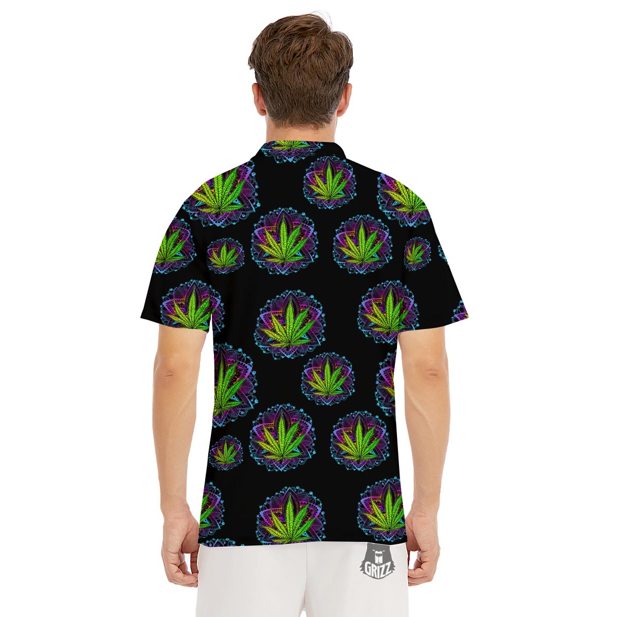 Weed Leaf Trippy Print Pattern Men's Golf Shirts-grizzshop