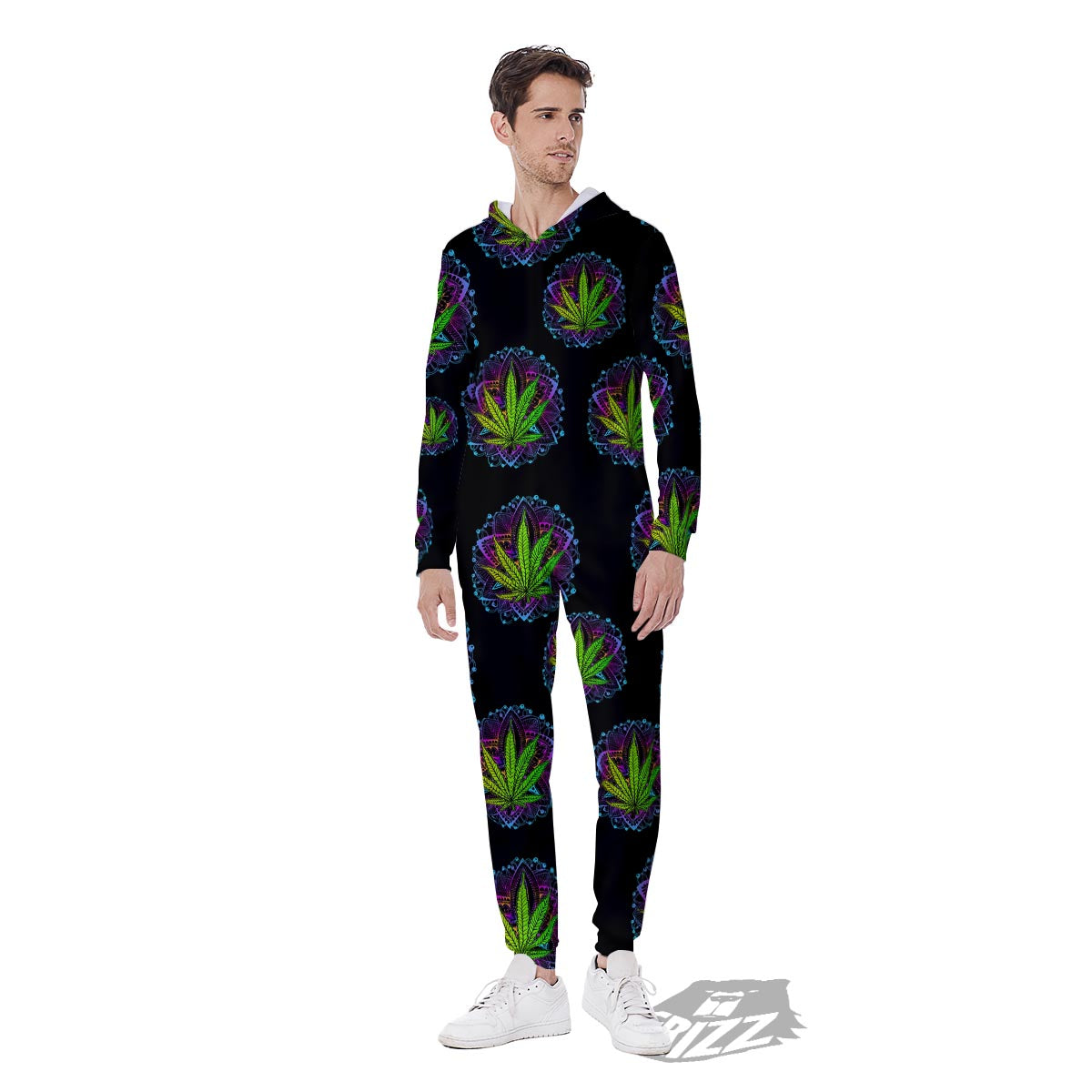 Weed Leaf Trippy Print Pattern Men's Jumpsuit-grizzshop