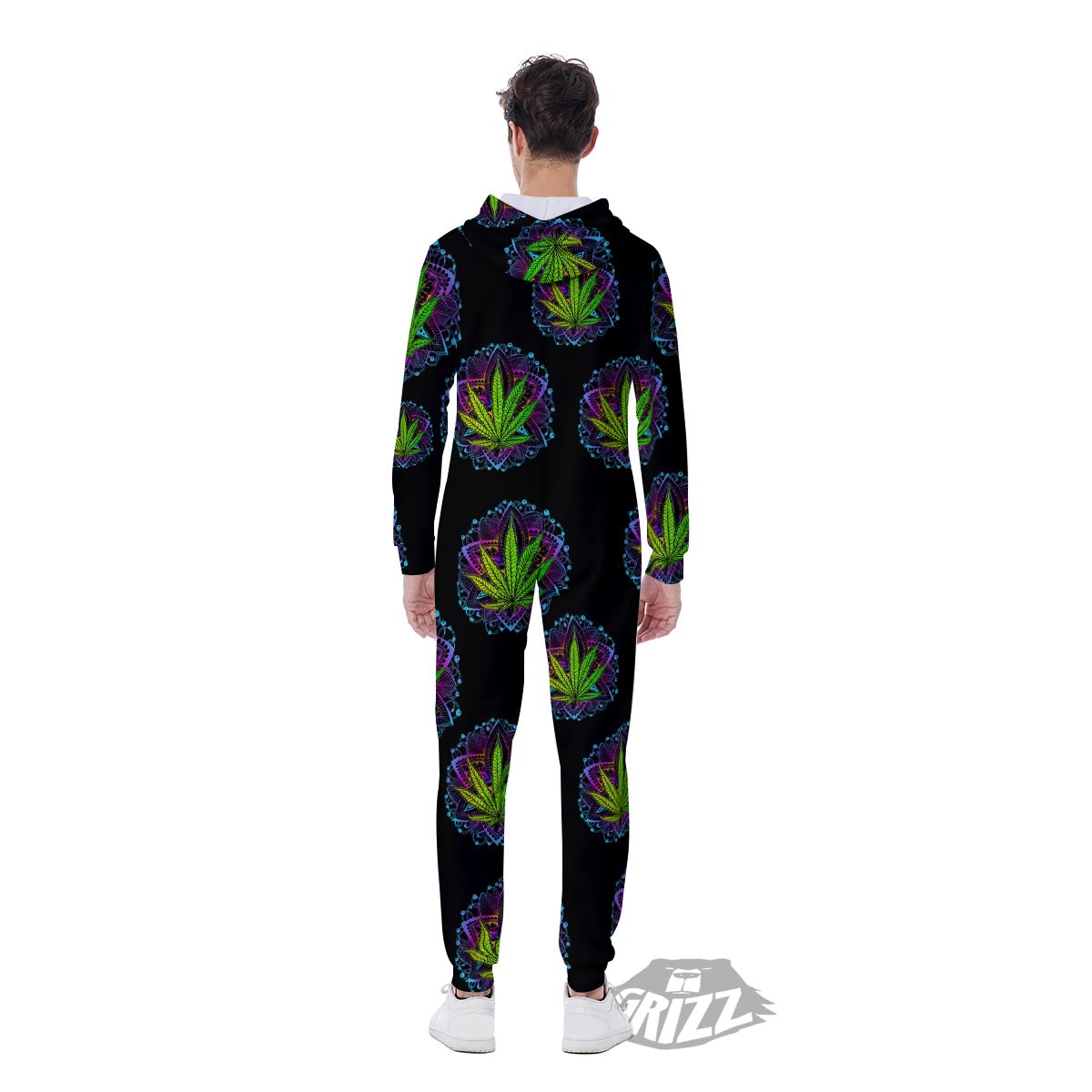 Weed Leaf Trippy Print Pattern Men's Jumpsuit-grizzshop