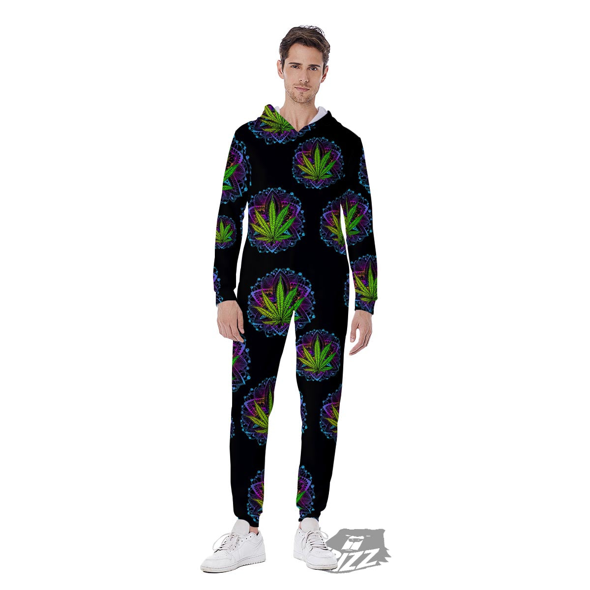 Weed Leaf Trippy Print Pattern Men's Jumpsuit-grizzshop