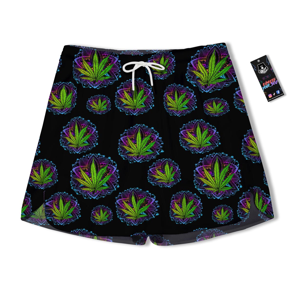 Weed Leaf Trippy Print Pattern Men's Running Shorts-grizzshop