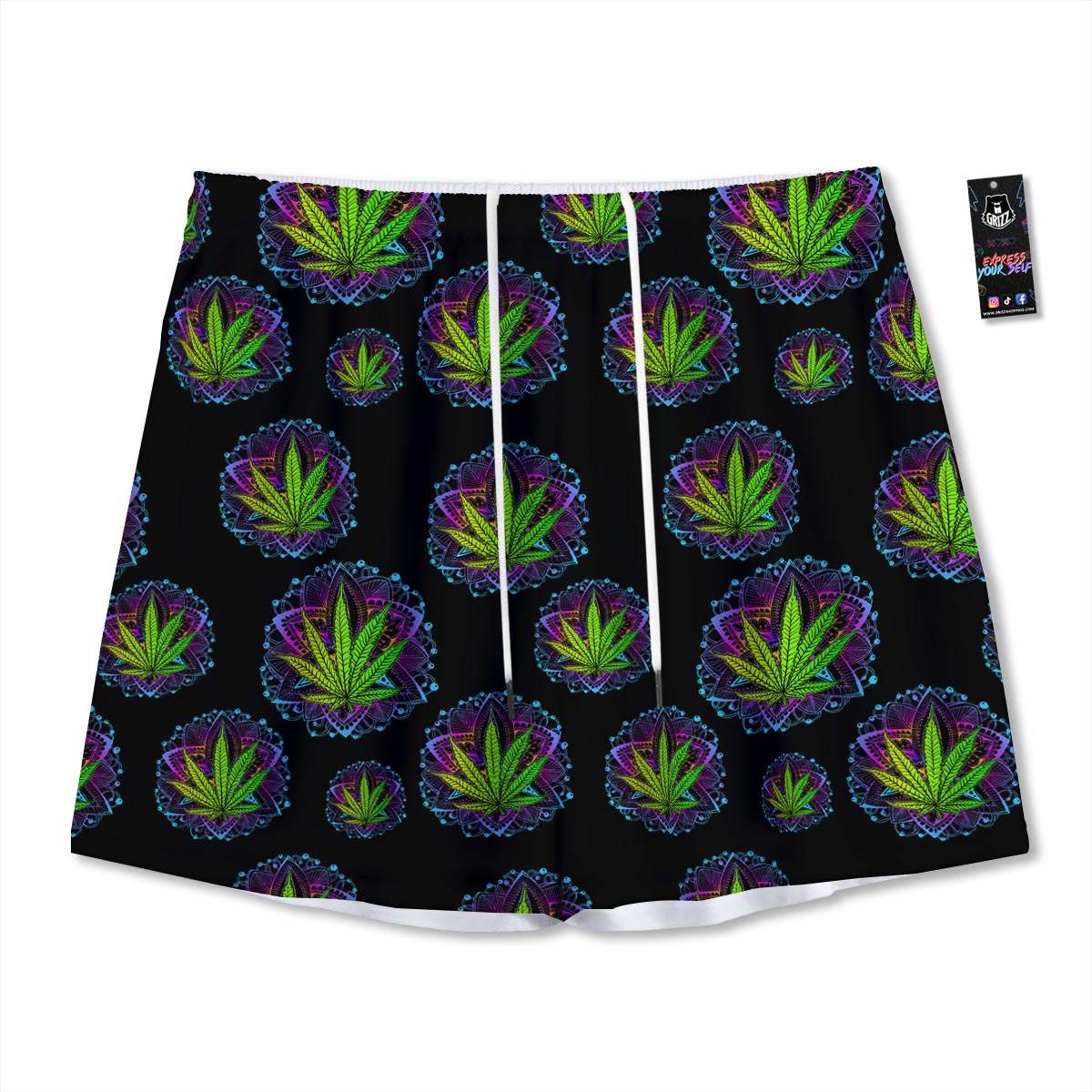 Weed Leaf Trippy Print Pattern Mesh Shorts