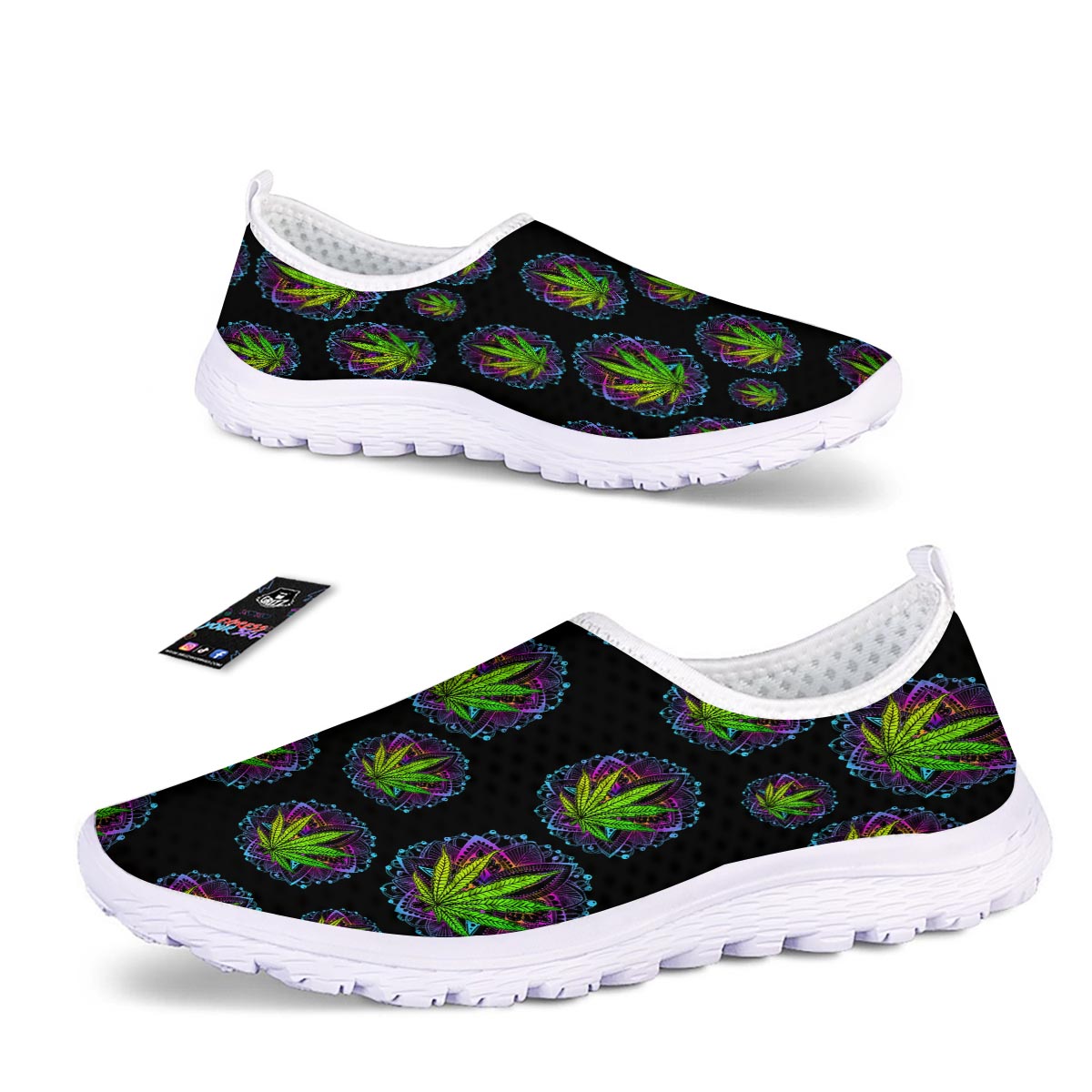 Weed Leaf Trippy Print Pattern Nurse Shoes-grizzshop