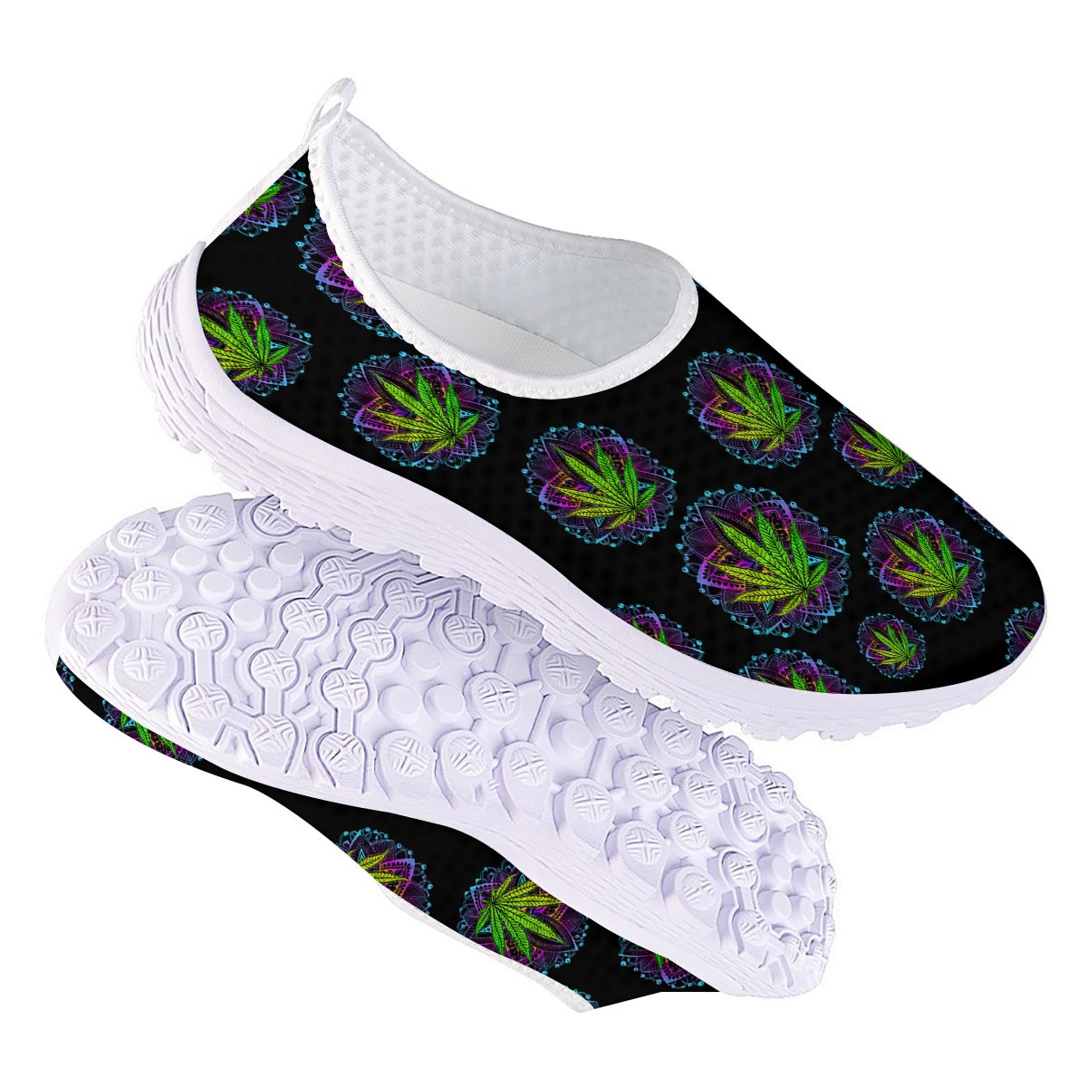 Weed Leaf Trippy Print Pattern Nurse Shoes-grizzshop