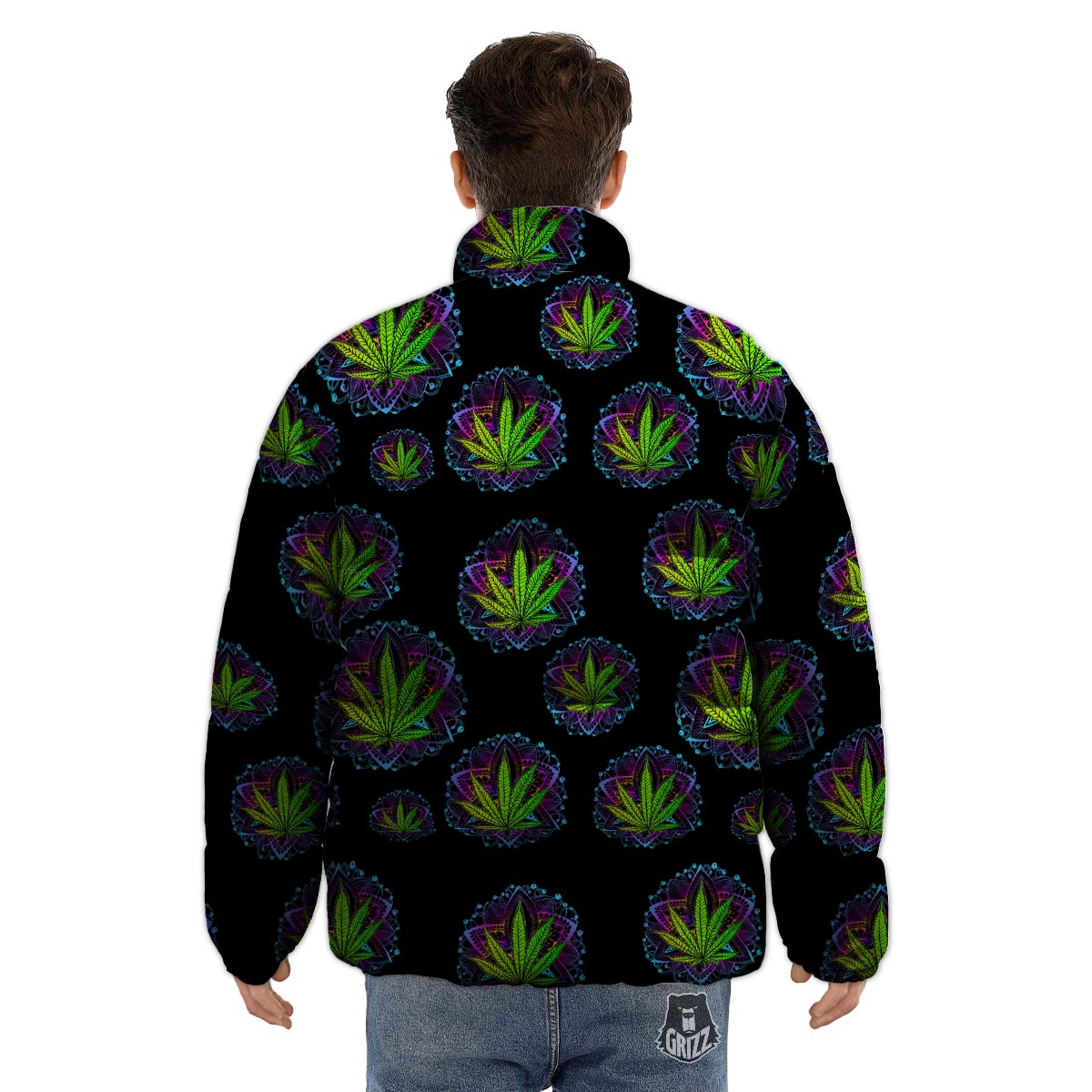 Weed Leaf Trippy Print Pattern Puffer Jacket-grizzshop