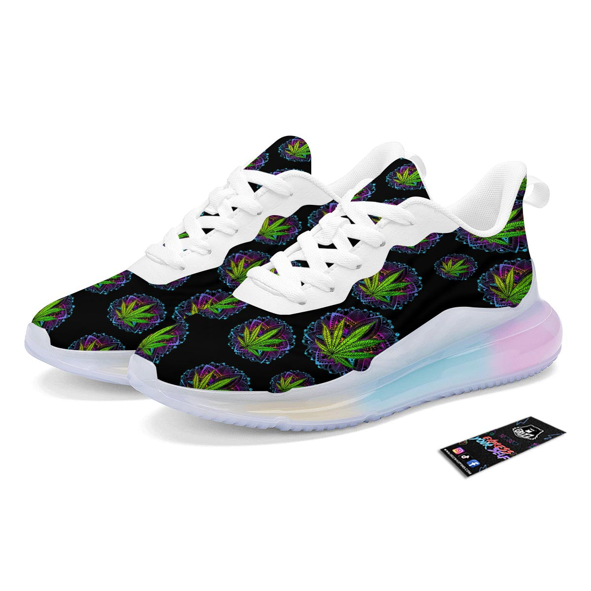 Weed Leaf Trippy Print Pattern Running Sneakers-grizzshop