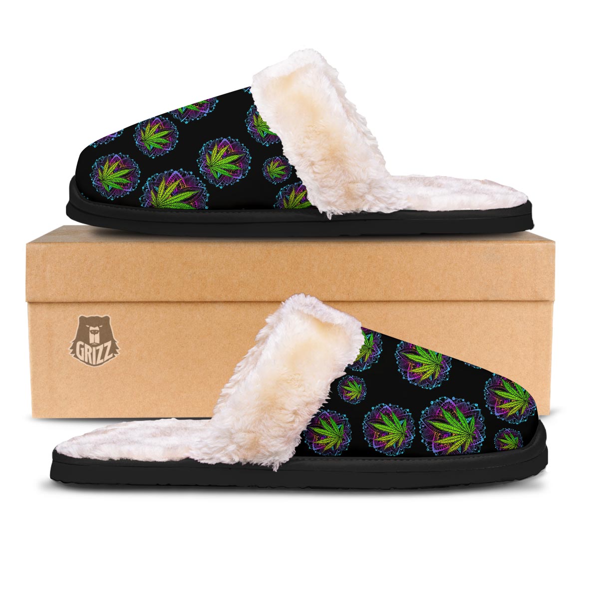 Weed Leaf Trippy Print Pattern Slippers-grizzshop