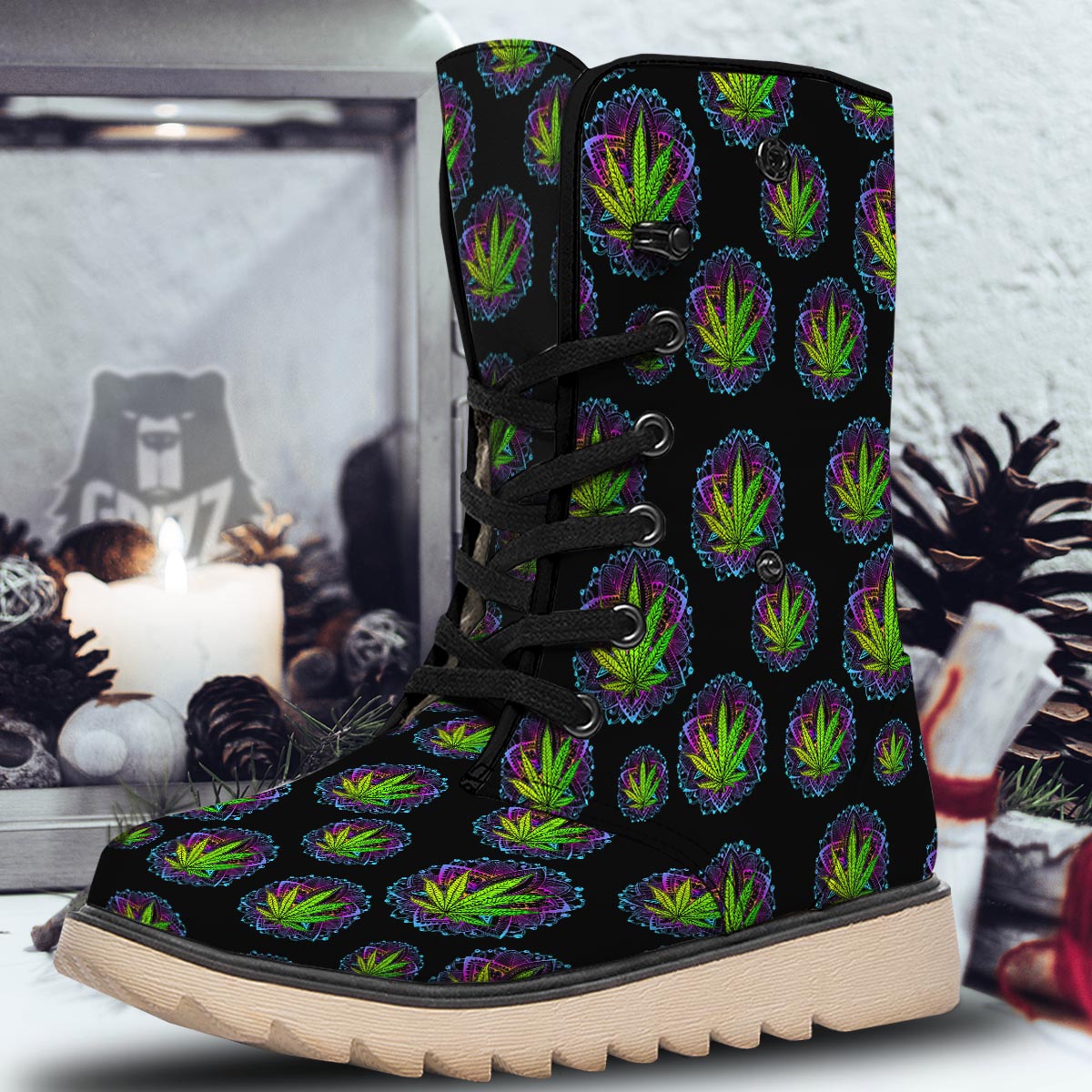 Weed Leaf Trippy Print Pattern Snow Boots-grizzshop
