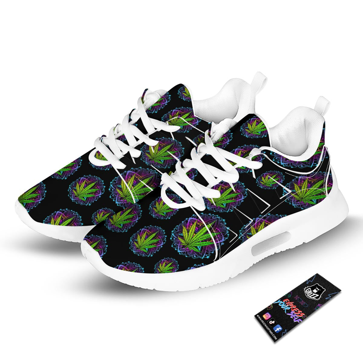 Weed Leaf Trippy Print Pattern Tennis Shoes-grizzshop