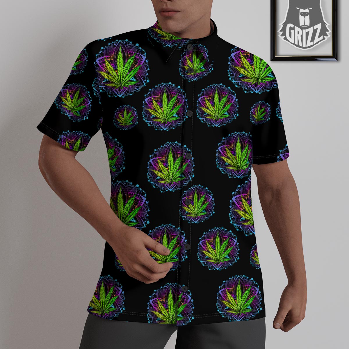 Weed Leaf Trippy Print Pattern Untucked Shirts-grizzshop