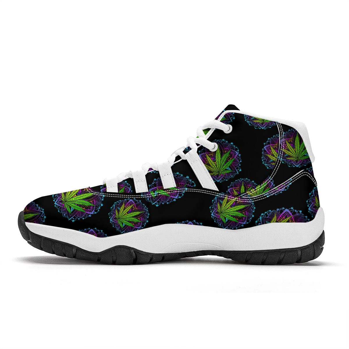 Weed Leaf Trippy Print Pattern White Bball Shoes-grizzshop