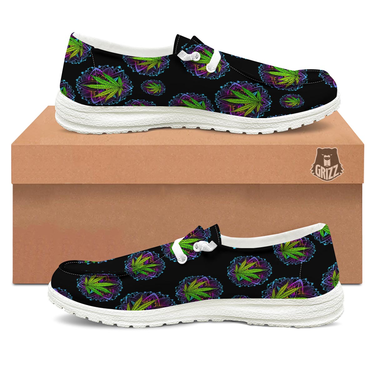 Weed Leaf Trippy Print Pattern White Loafers-grizzshop
