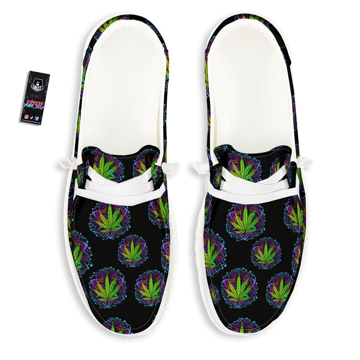 Weed Leaf Trippy Print Pattern White Loafers-grizzshop
