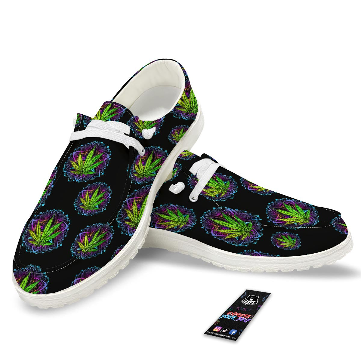 Weed Leaf Trippy Print Pattern White Loafers-grizzshop
