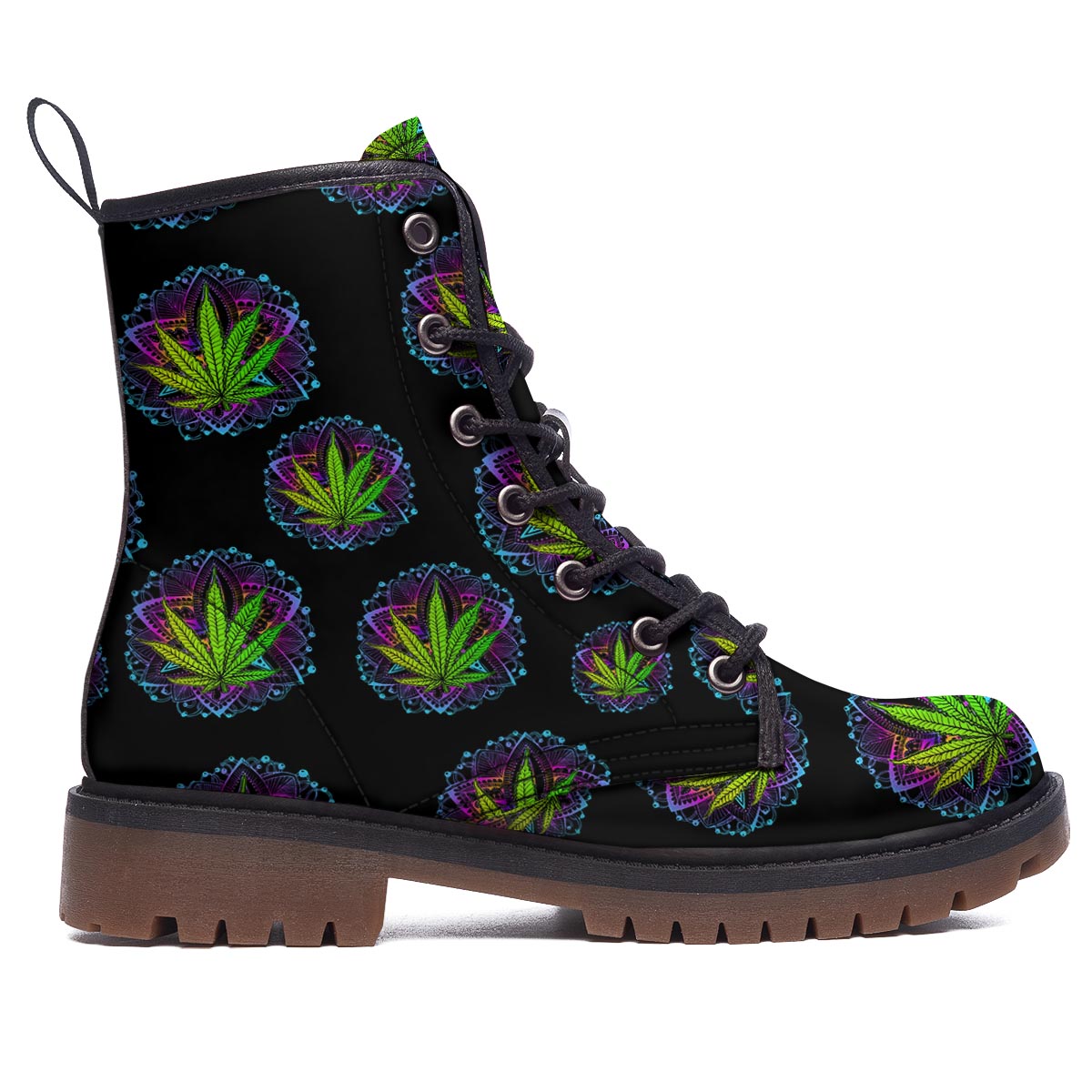Weed Leaf Trippy Print Pattern Work Boots-grizzshop