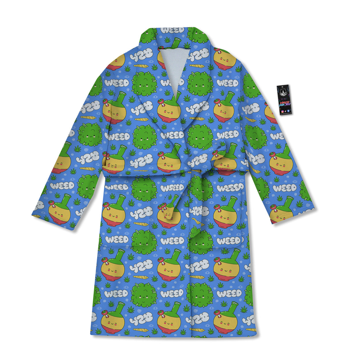 Weed Marijuana Cartoon Print Pattern Bathrobe-grizzshop