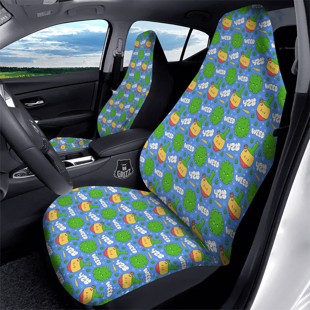 Weed Marijuana Cartoon Print Pattern Car Seat Covers-grizzshop