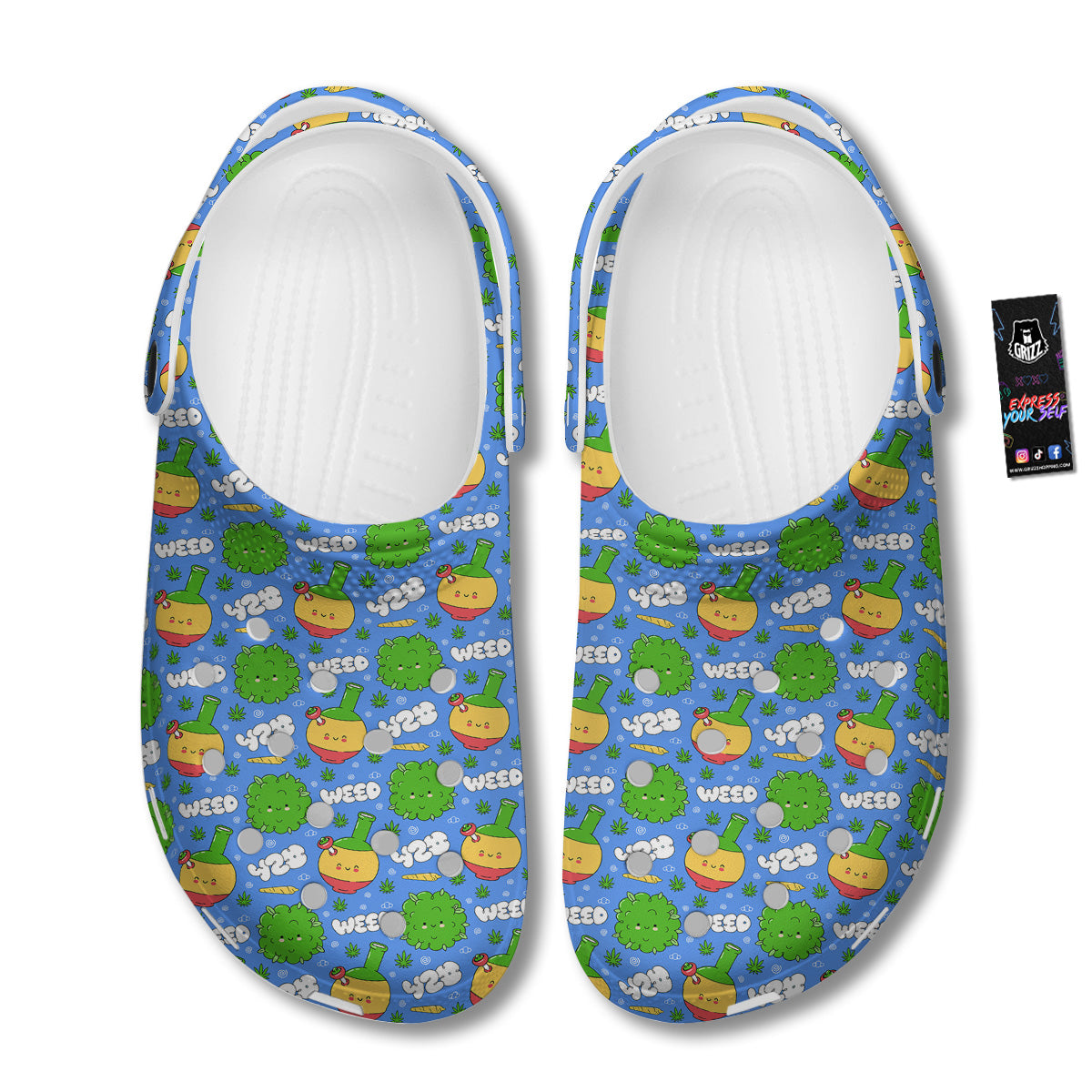 Weed Marijuana Cartoon Print Pattern Clog-grizzshop