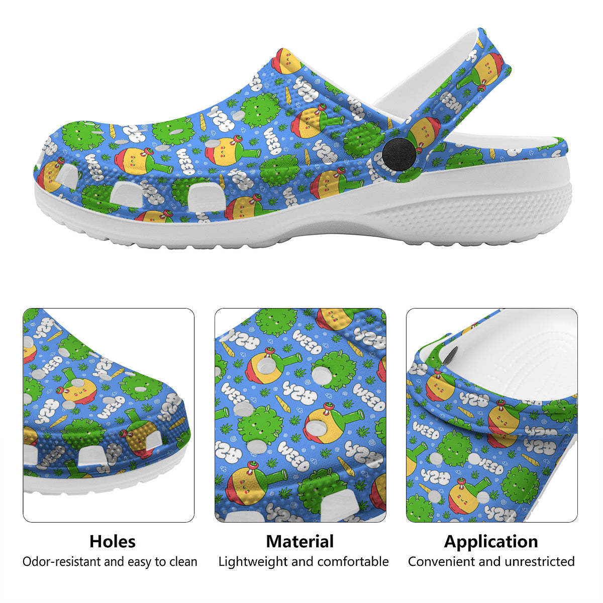 Weed Marijuana Cartoon Print Pattern Clog-grizzshop