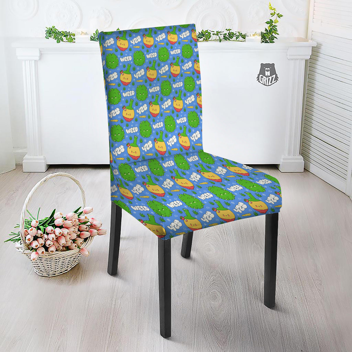 Weed Marijuana Cartoon Print Pattern Dining Chair Slipcover-grizzshop