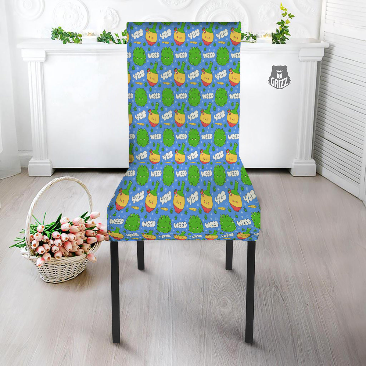 Weed Marijuana Cartoon Print Pattern Dining Chair Slipcover-grizzshop