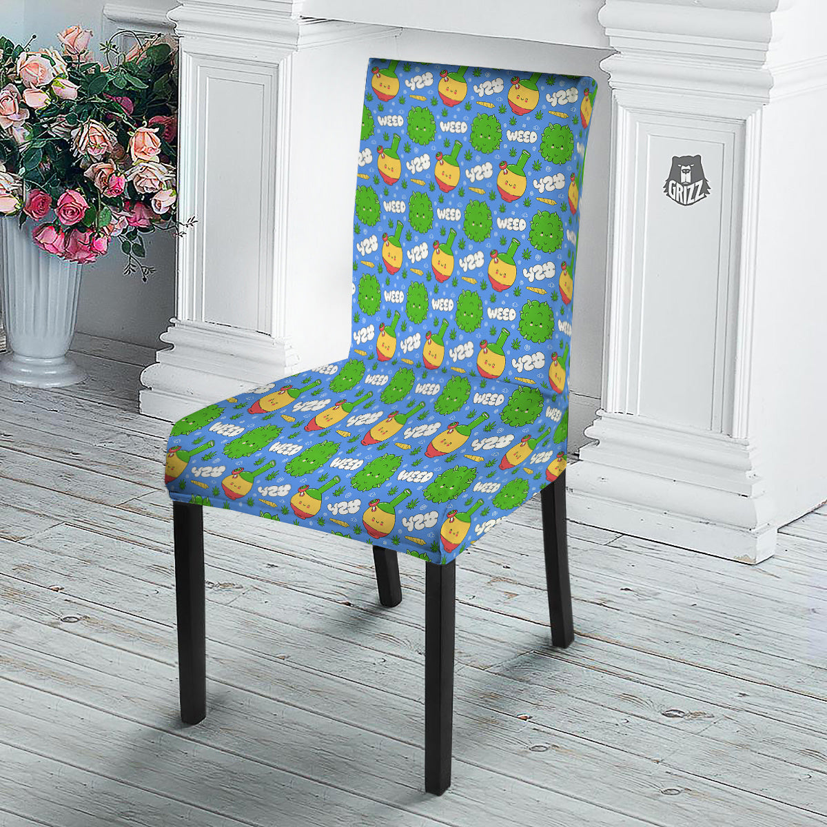 Weed Marijuana Cartoon Print Pattern Dining Chair Slipcover-grizzshop