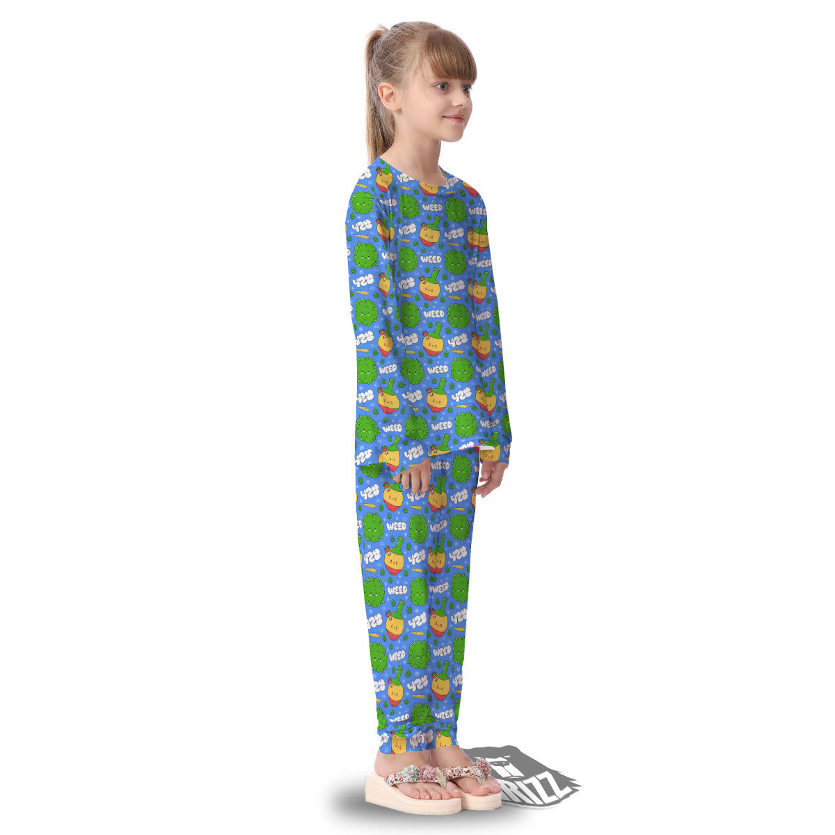Weed Marijuana Cartoon Print Pattern Kid's Pajamas-grizzshop