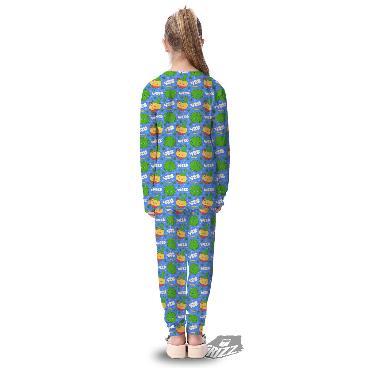 Weed Marijuana Cartoon Print Pattern Kid's Pajamas-grizzshop