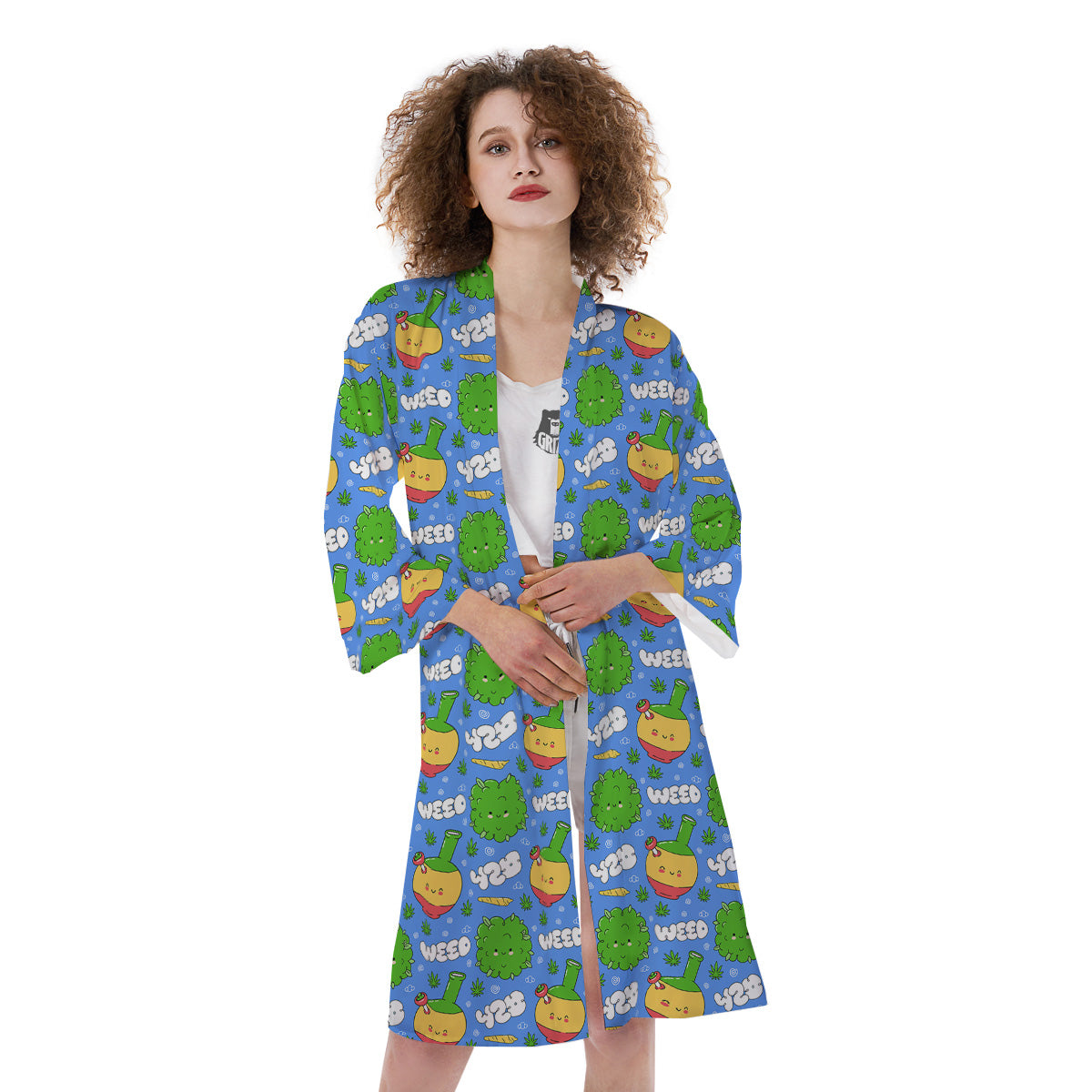 Weed Marijuana Cartoon Print Pattern Kimono-grizzshop