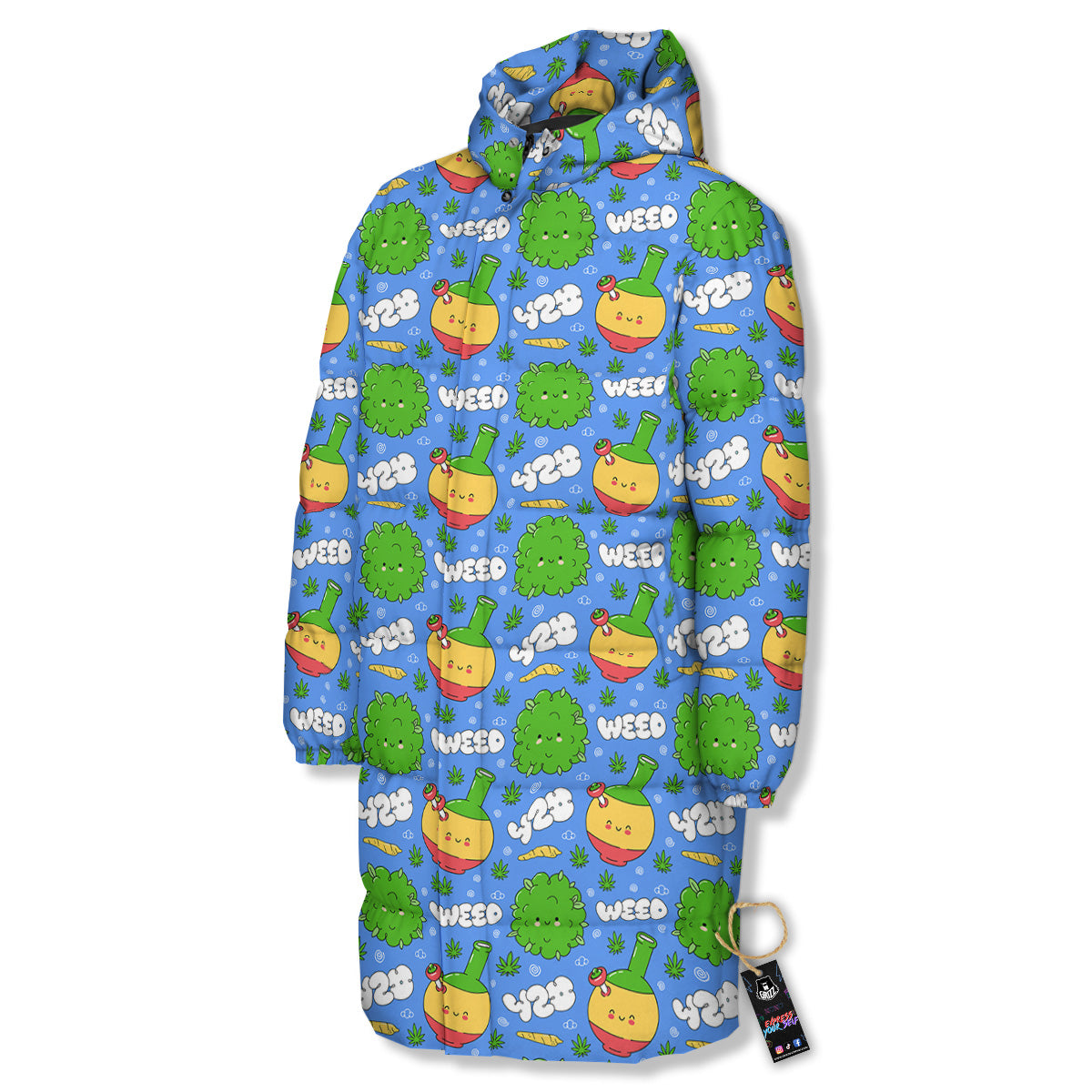 Weed Marijuana Cartoon Print Pattern Long Down Jacket-grizzshop