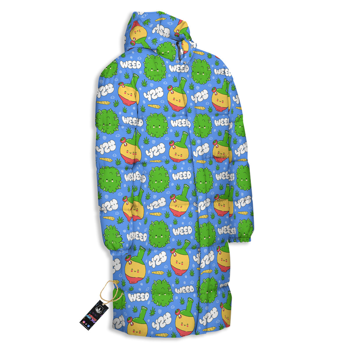 Weed Marijuana Cartoon Print Pattern Long Down Jacket-grizzshop