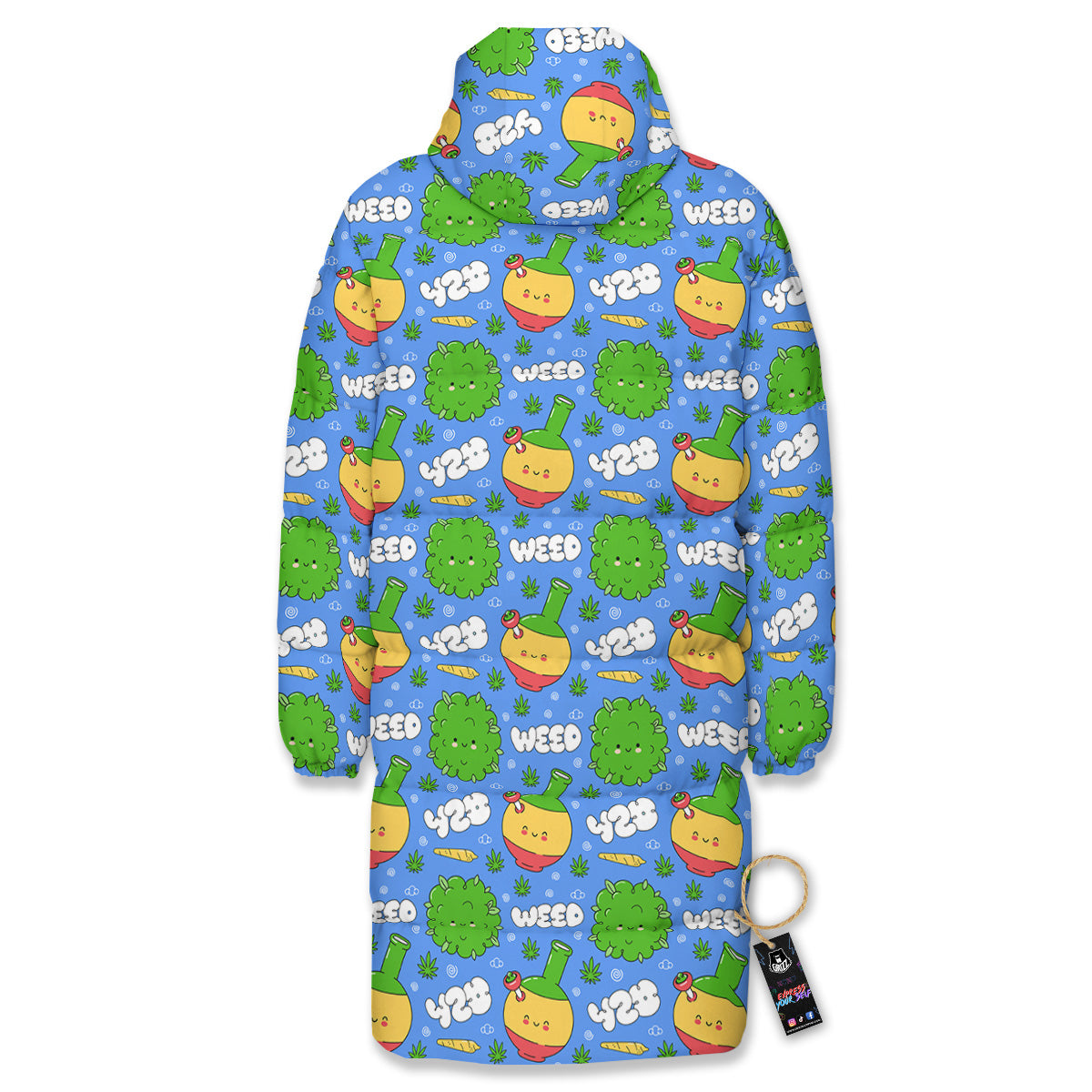 Weed Marijuana Cartoon Print Pattern Long Down Jacket-grizzshop