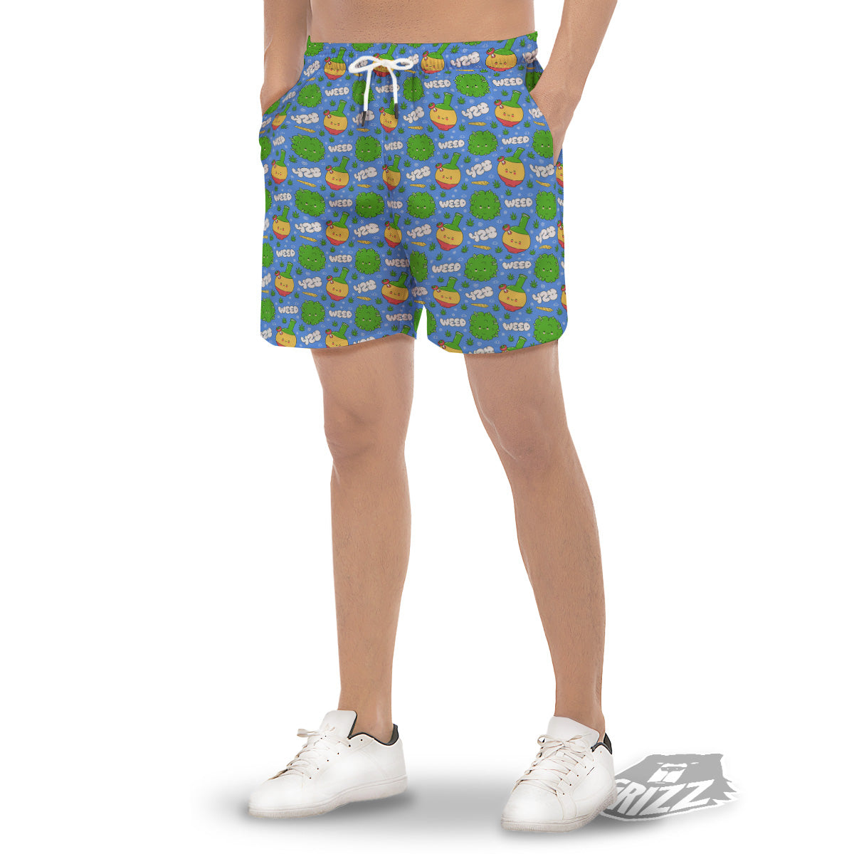 Weed Marijuana Cartoon Print Pattern Men's Gym Shorts-grizzshop