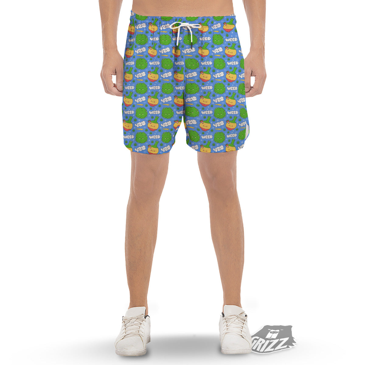 Weed Marijuana Cartoon Print Pattern Men's Gym Shorts-grizzshop